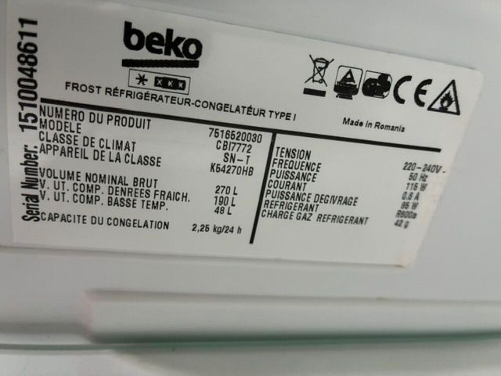 R&eacute;frig&eacute;rateur/cong&eacute;lateur encastrable Beko 270 L Electroménager