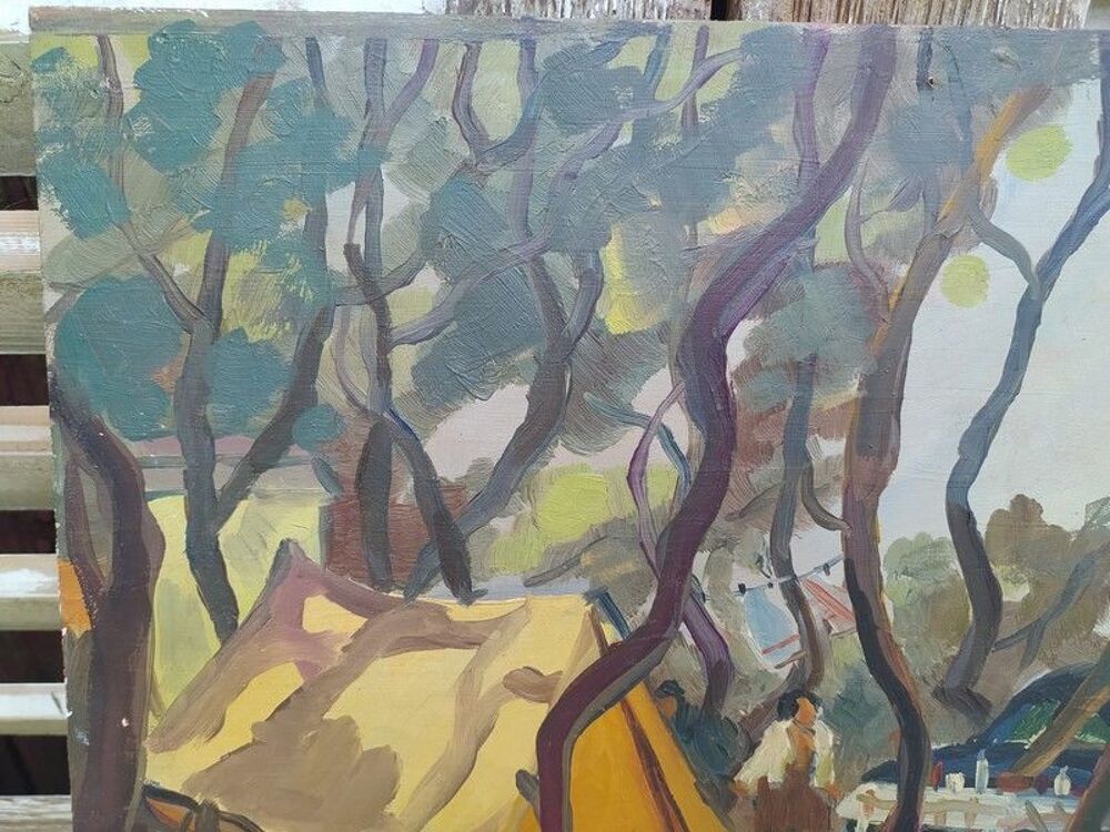 Tableau Paysage M&eacute;diterran&eacute;en Camping Sign&eacute; S.Chauvin 
