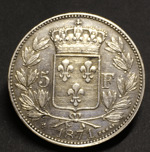 Pice de 5 francs 1871 HENRI V copie en alliage  19 Corme-Royal (17)