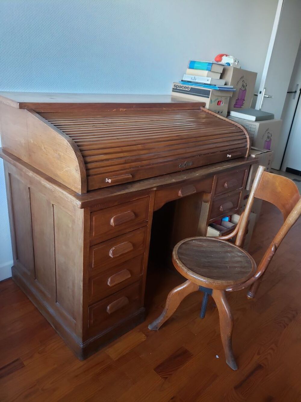 Bureau ancien &agrave; rouleau avec chaise assortie Meubles