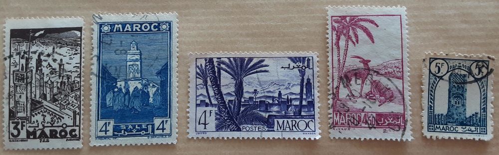  5 timbres &agrave; collection MAROC des ann&eacute;es 1930 