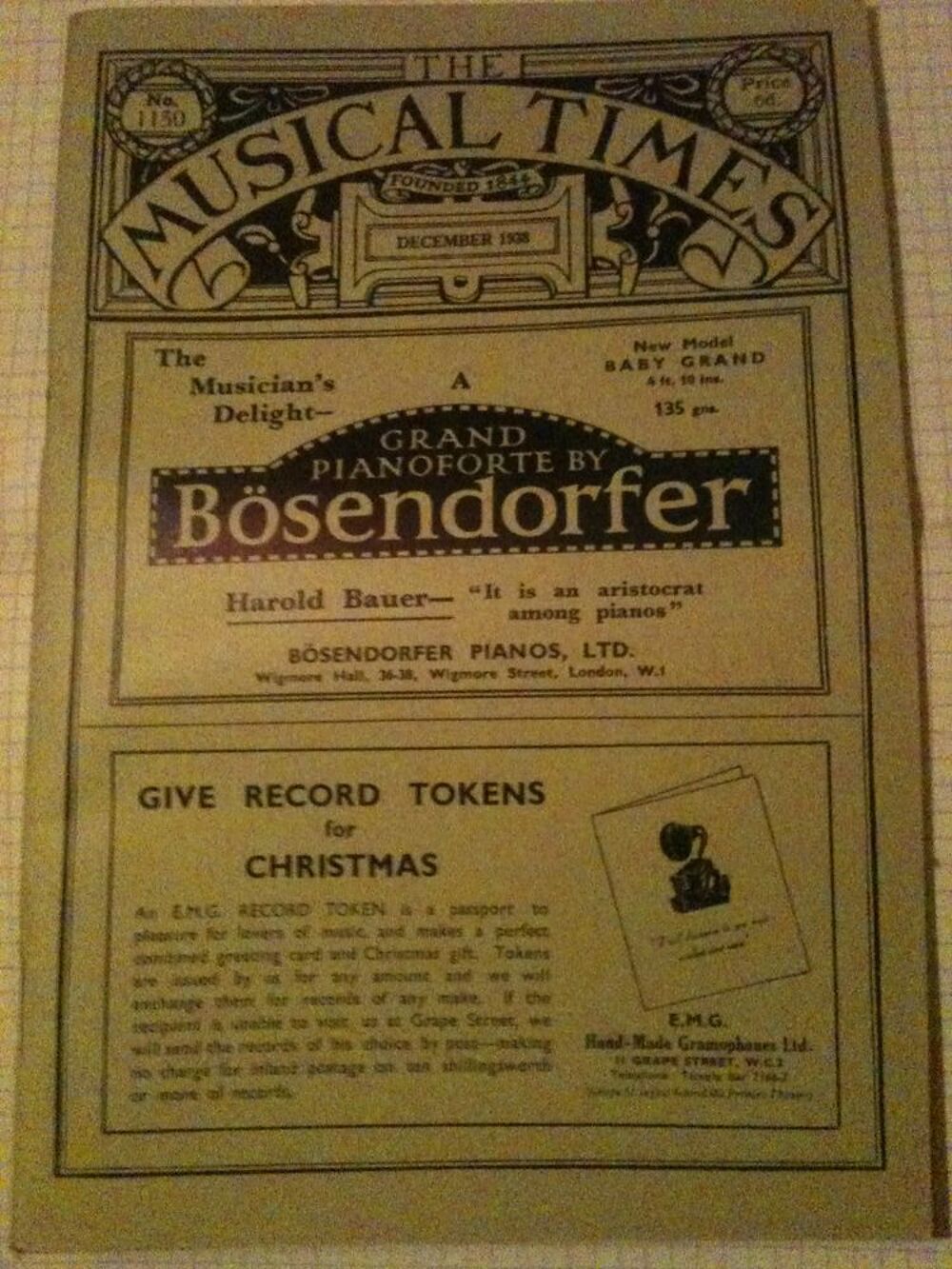 The Musical Times, n&deg; 1150, d&eacute;cembre 1938 revue musique clas Livres et BD
