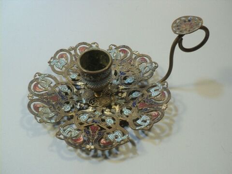 Ancien Bougeoir à Main Ajouré Email Cloisonné Napoléon III 50 Loches (37)