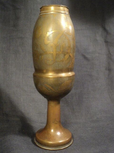 Pied de Lampe Douille Obus Gravée Travail de Tranchée 14-18 40 Loches (37)