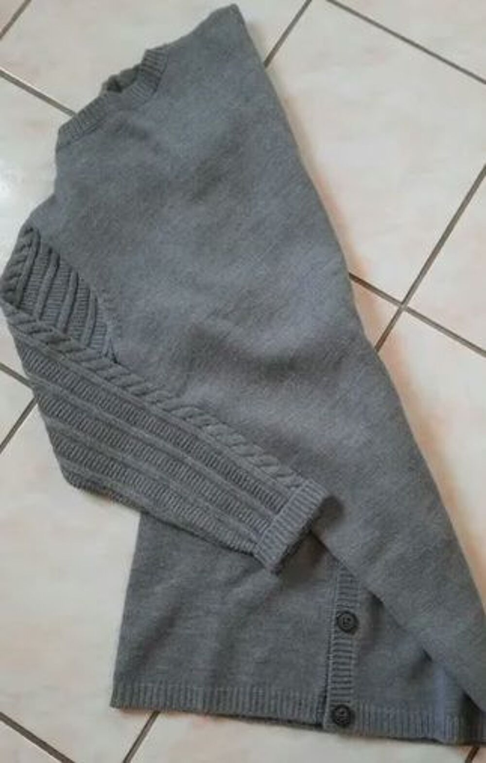 Gilet manteau mode gris long 90 cm motifs torsades T 38 - 40 Vêtements