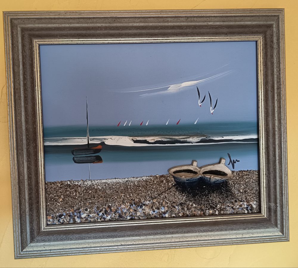 tableau barques de peche en relief Décoration