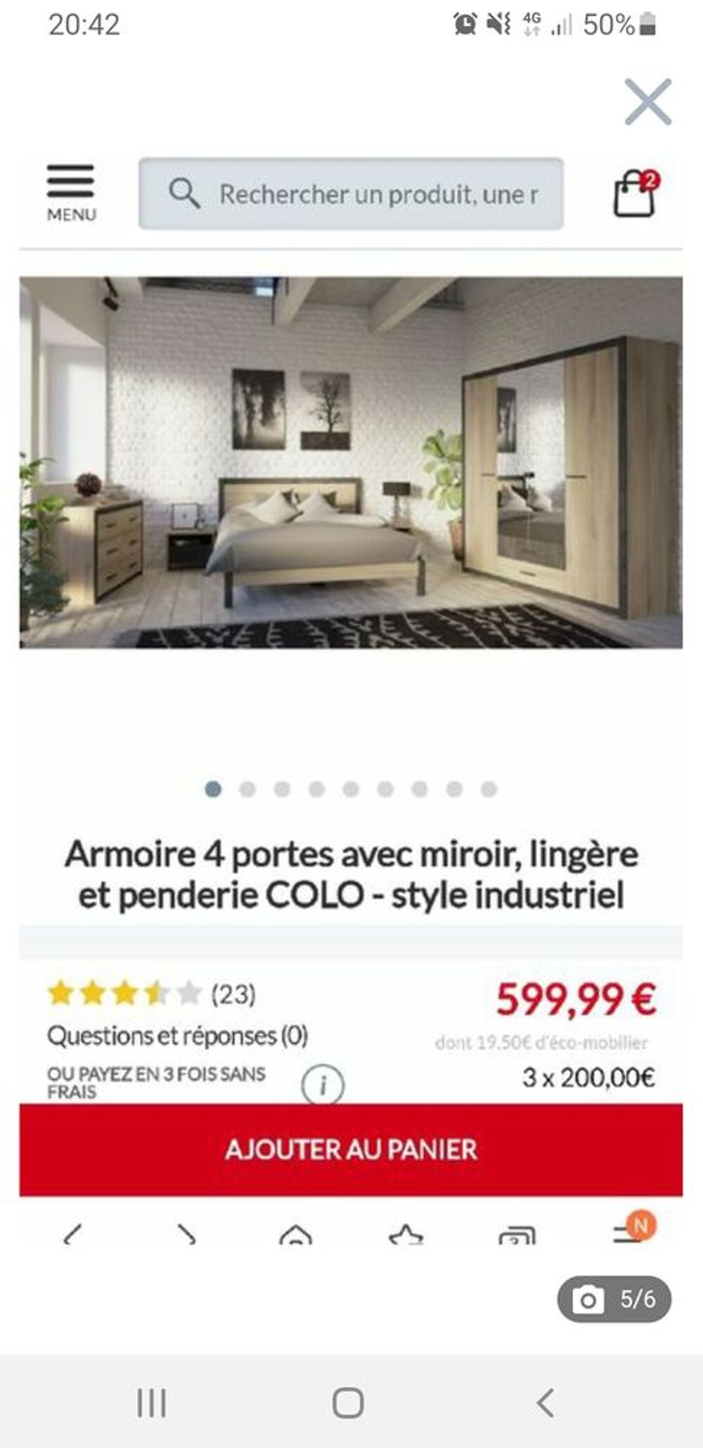 armoire 4 portes avec miroir, ling&egrave;re et penderie NEUVE Meubles