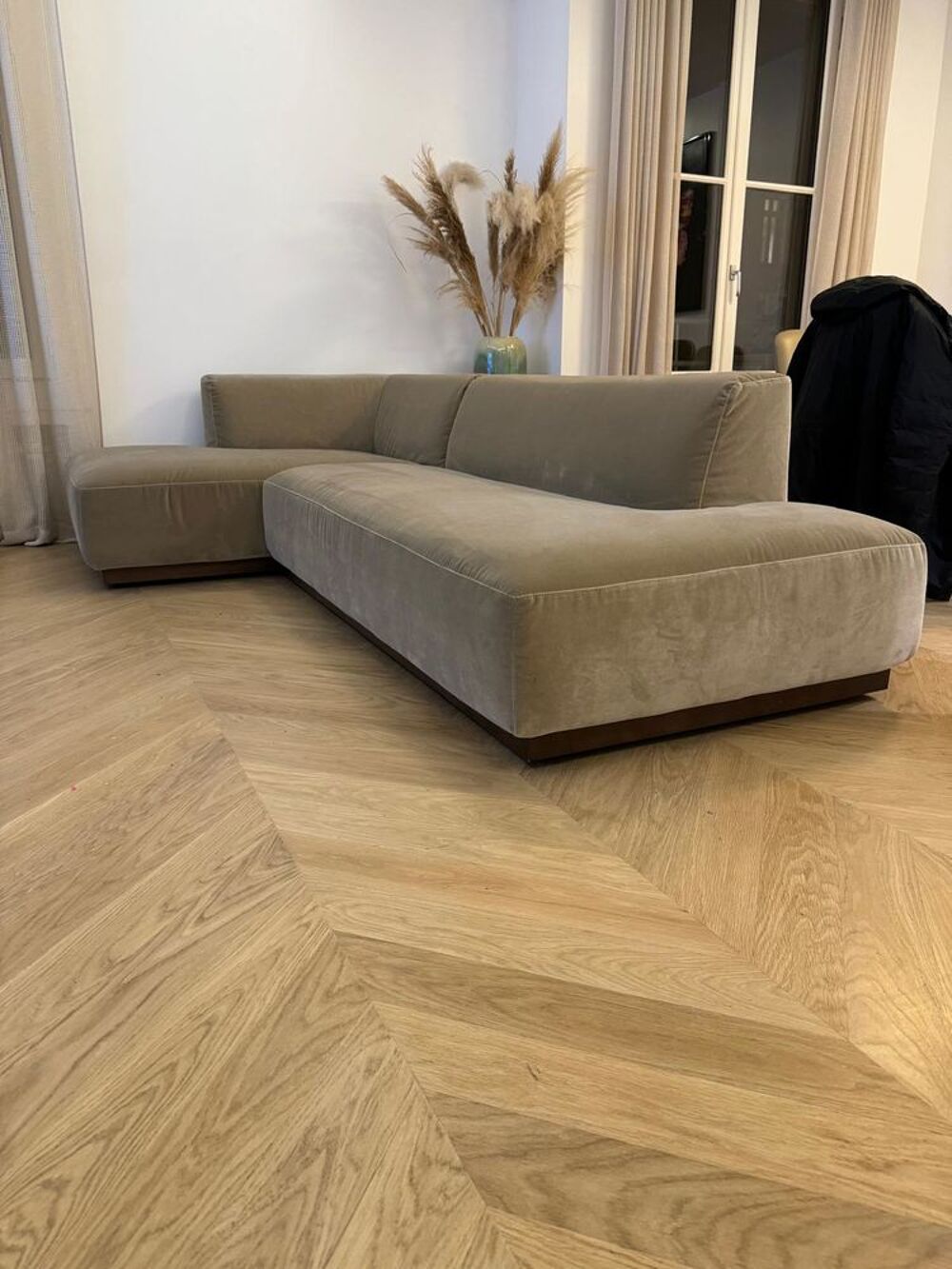 Canape AMPM Jacopo Velours Beige Cendr&eacute; Meubles