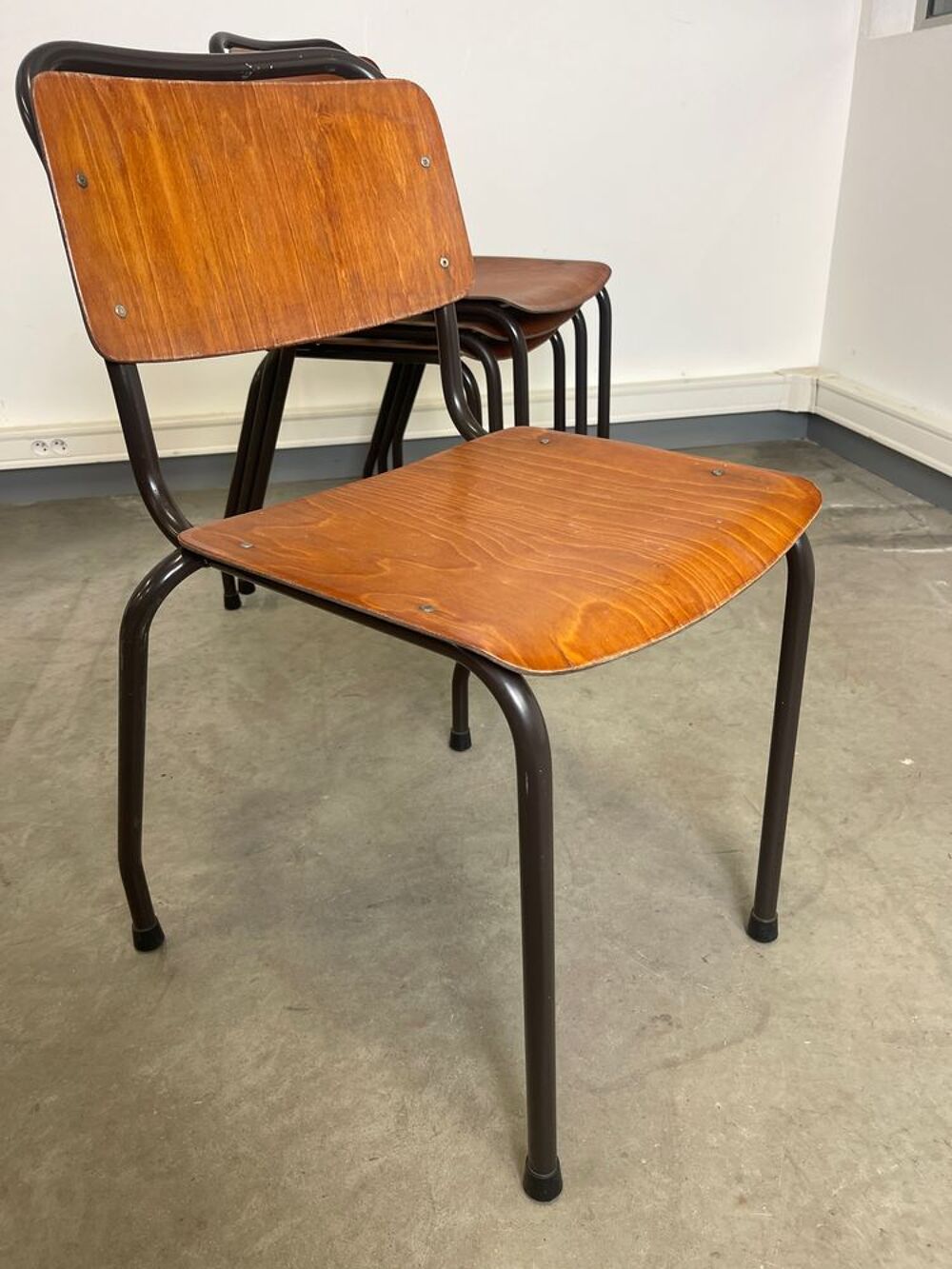 Lot de 4 chaises &eacute;cole gispen bois miel pays-bas ann&eacute;es 70 Meubles