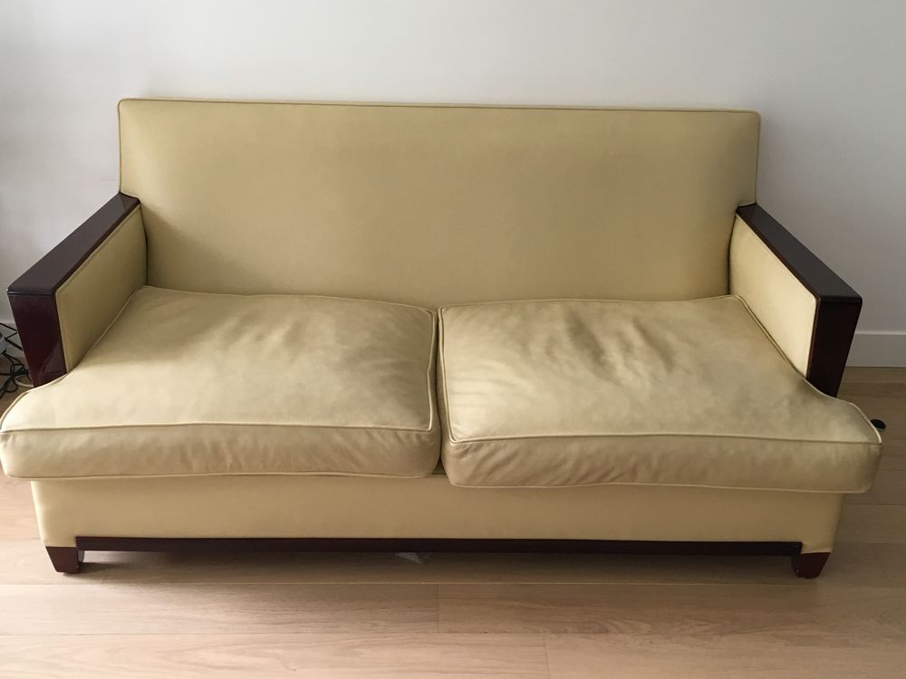 El&eacute;gant canap&eacute; Art D&eacute;co bois et cuir Meubles