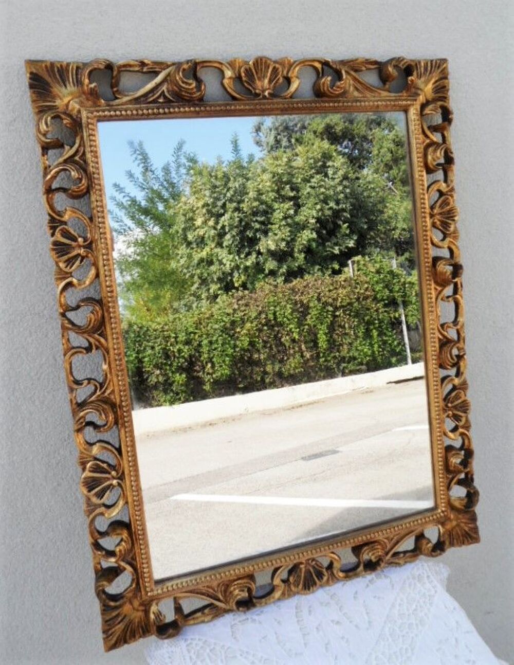 MIROIR BAROQUE DECOR VOLUTE COQUILLES DESIGN BOIS SCULPTE or Décoration