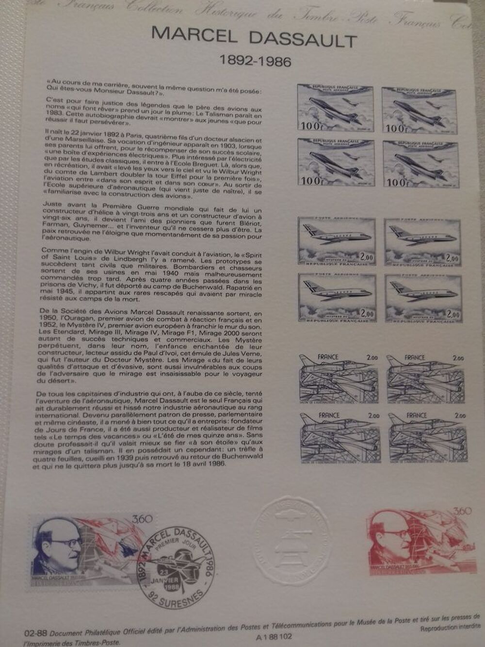 collection historique de timbres poste Fran&ccedil;ais 1988 