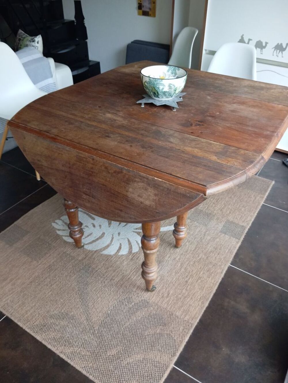 Table ronde Louis Philippe 6 Pieds en noyer +1 allonge Meubles