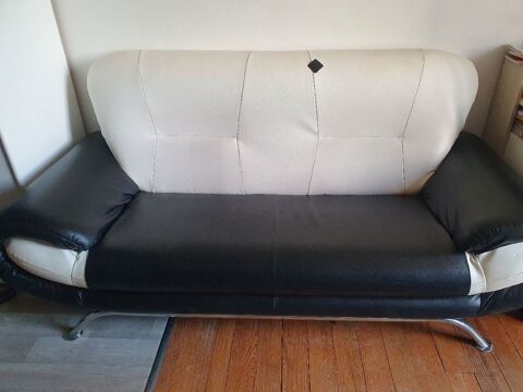 Canap simili cuir noir et blanc 30 Pau (64)