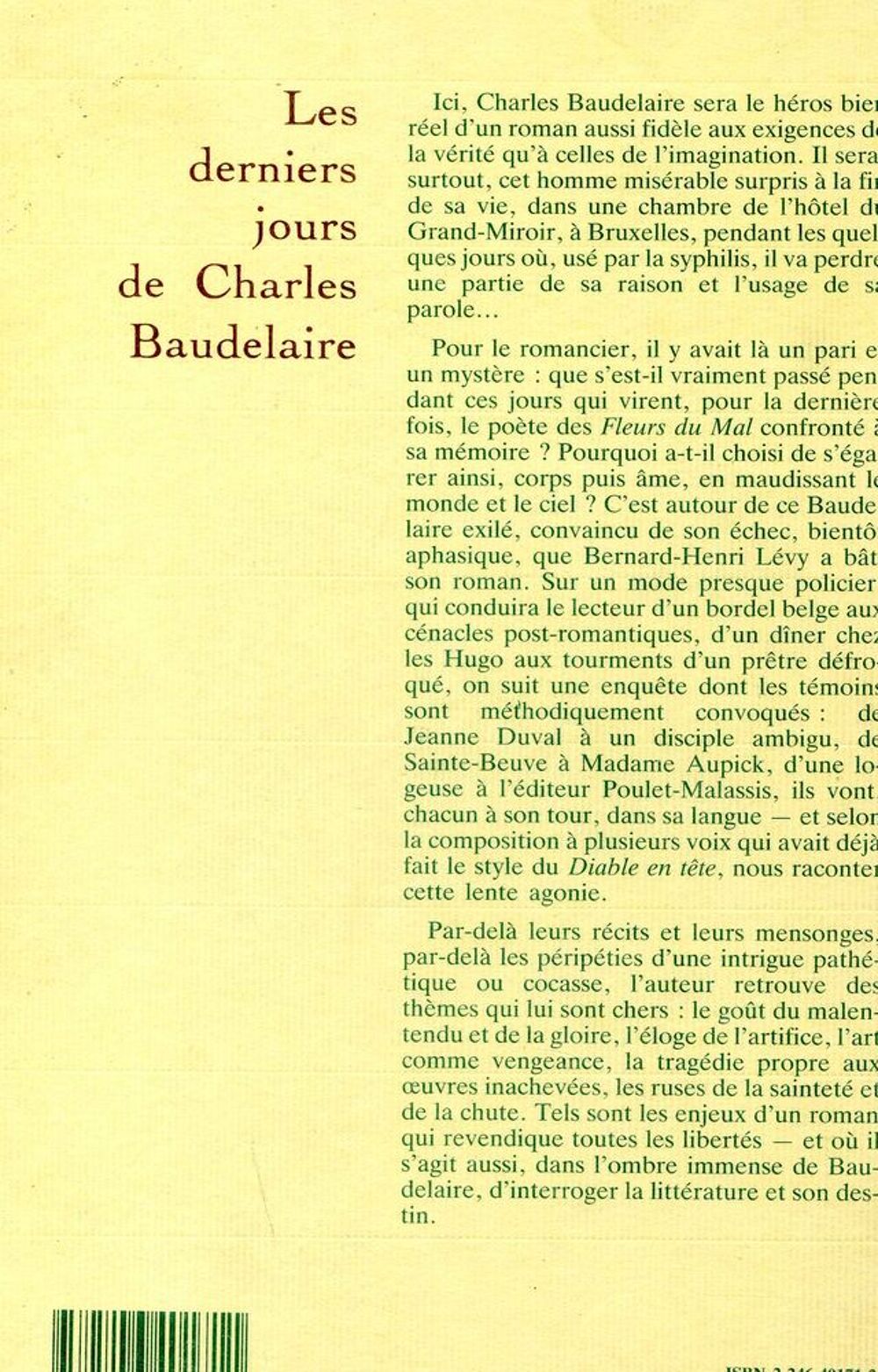Les derniers jours de Charles Baudelaire - B-H Levy Livres et BD