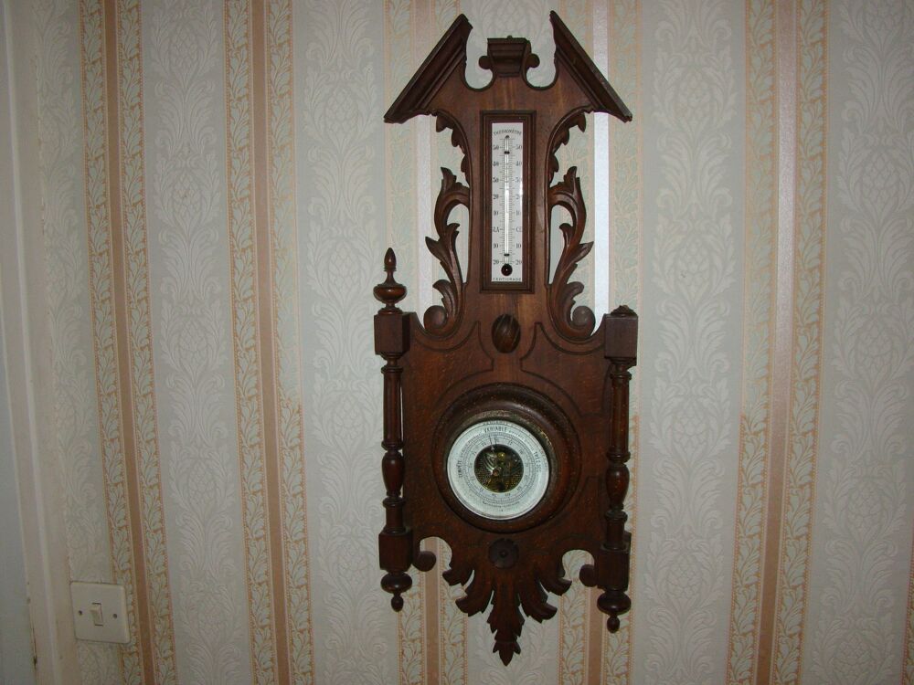 Ancien barom&egrave;tre / thermom&egrave;tre en bois Epoque Napol&eacute;on III Décoration
