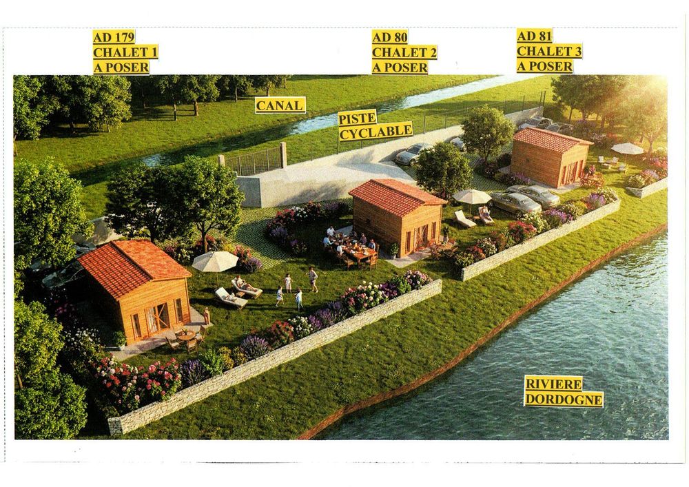 Vente Chalet ENSEMBLE DE 2 LOTS BORD RIVIERE ET CANAL+MAISON+3 CHALETS Bergerac