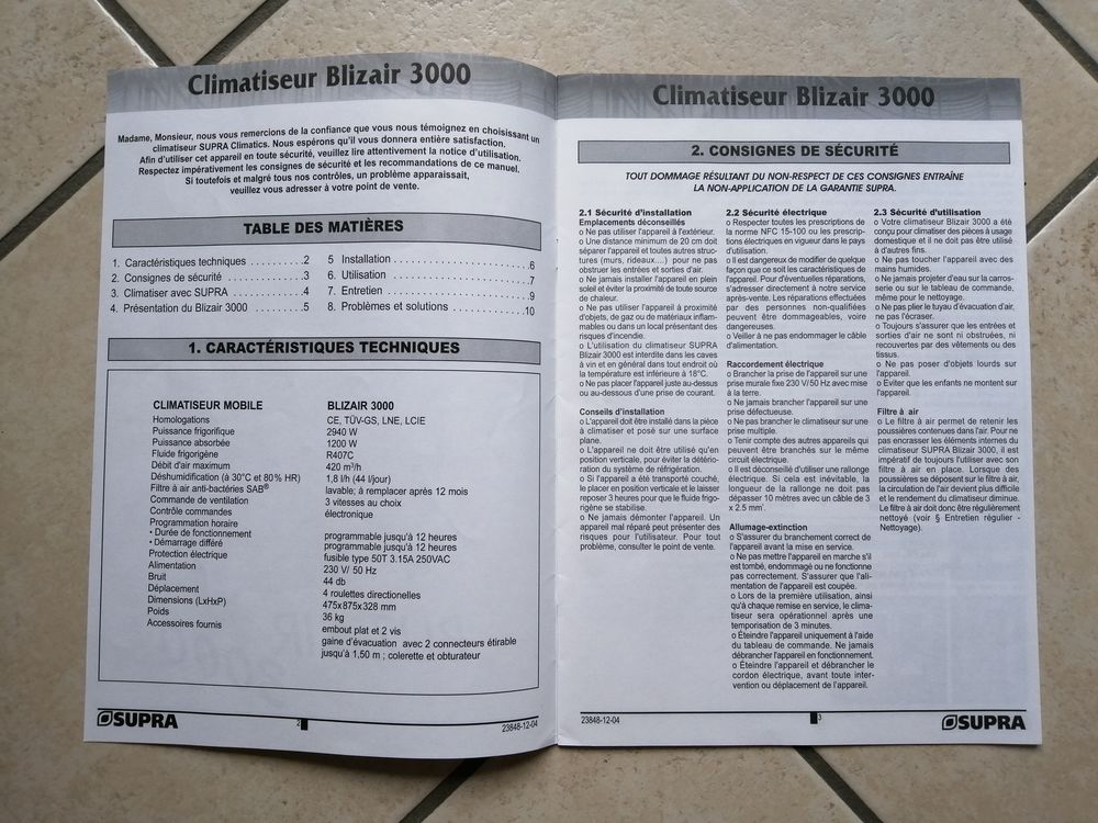 CLIM/CLIMATISEUR SUR ROULETTES/MOBILE CLASSE A Electrom�nager