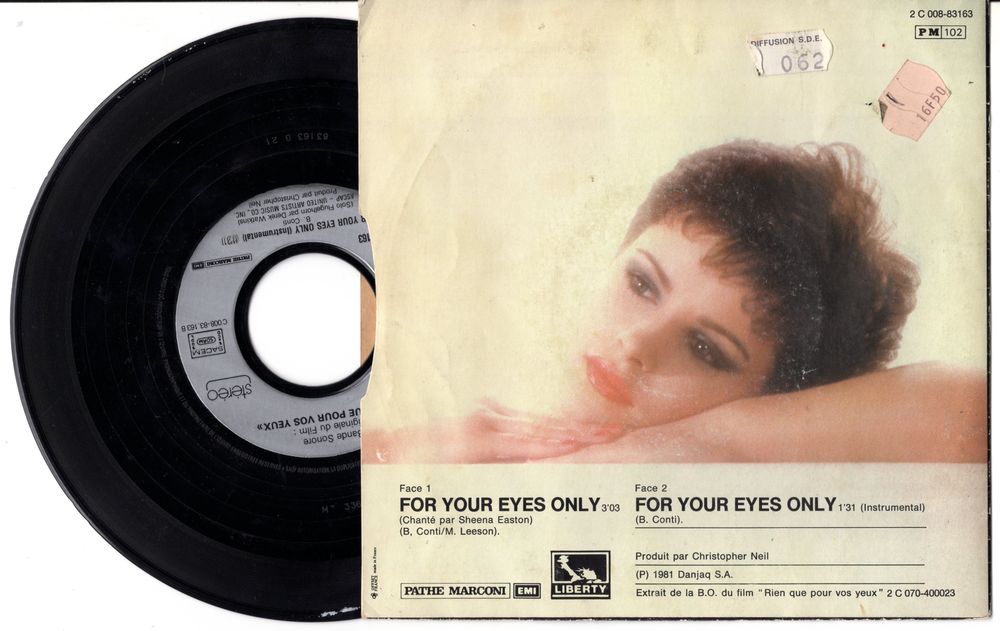 SP JAMES BOND 007 : B.O. 'Rien que pour vos yeux' CD et vinyles