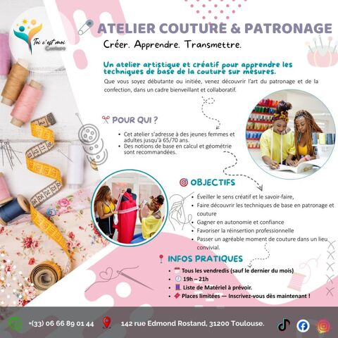 Atelier de couture patronage, cuisines Afro, sonore 0 31200 Toulouse