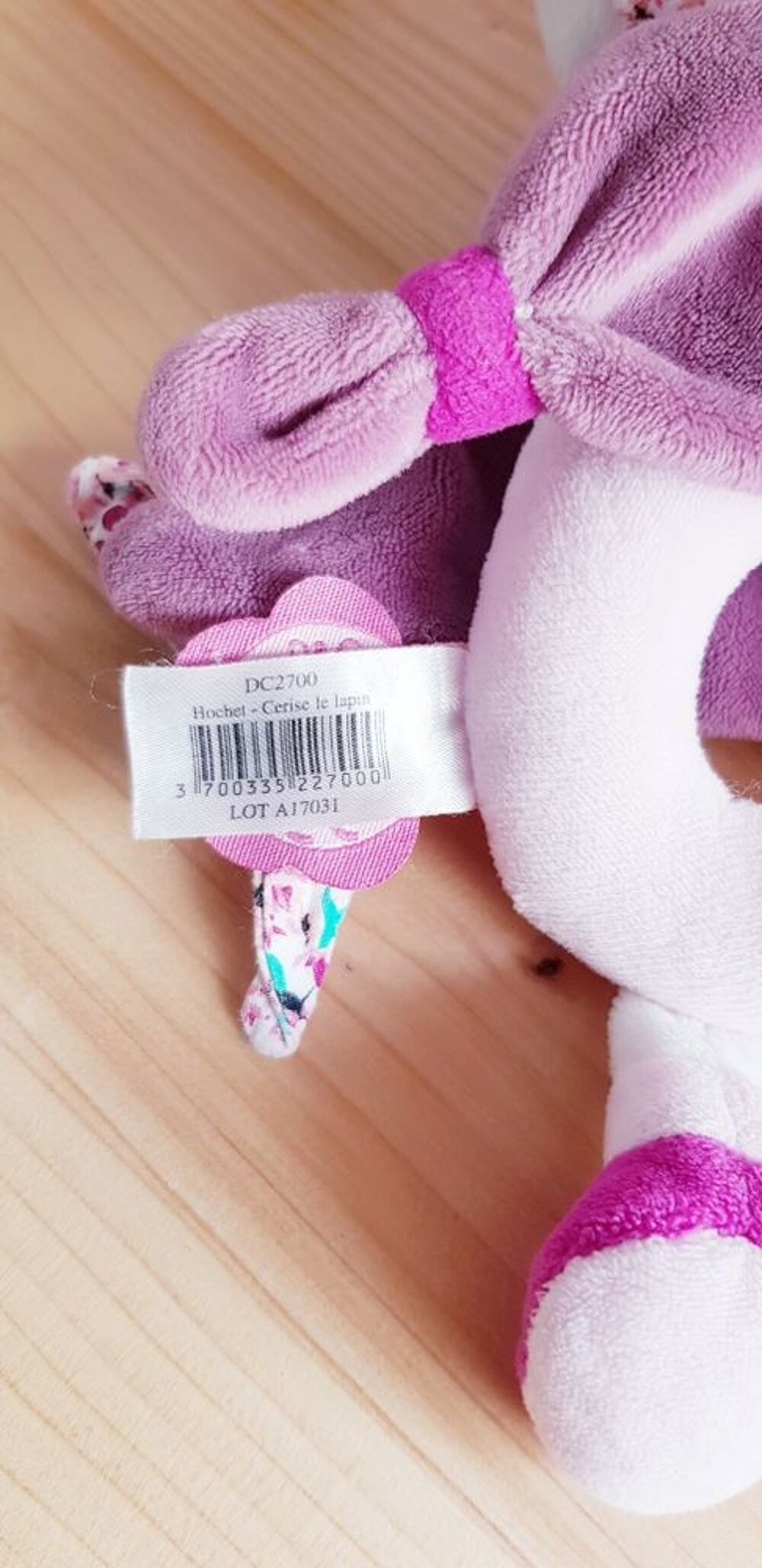 Hochet Cerise lapin rose - Doudou et Compagnie Jeux / jouets