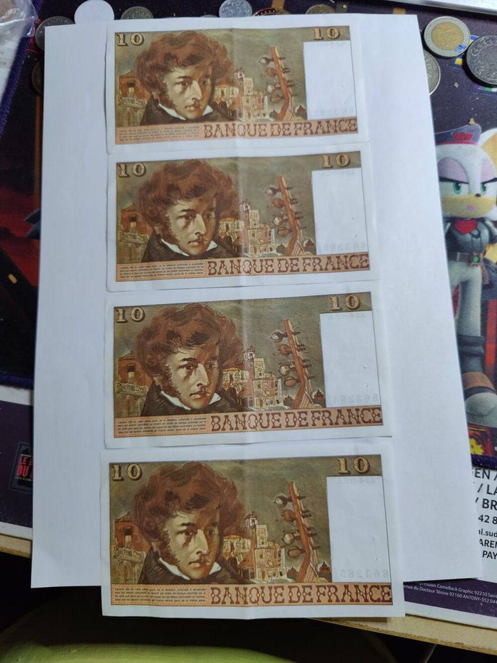 4 billets de 10 frs Berlioz avec num&eacute;ro qui se suivent. 