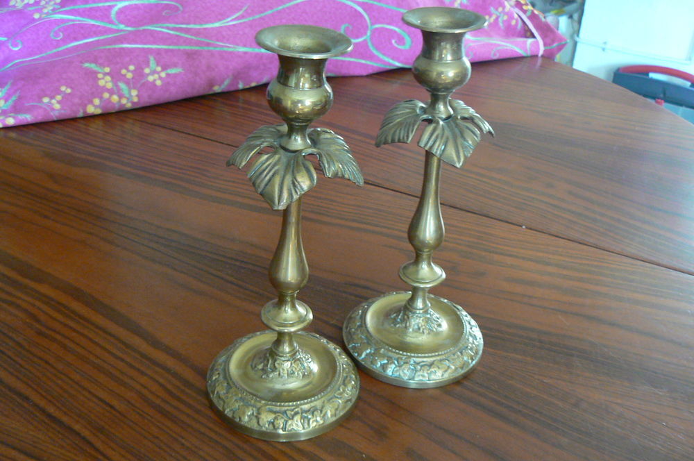 Paire de bougeoirs ancien laiton 