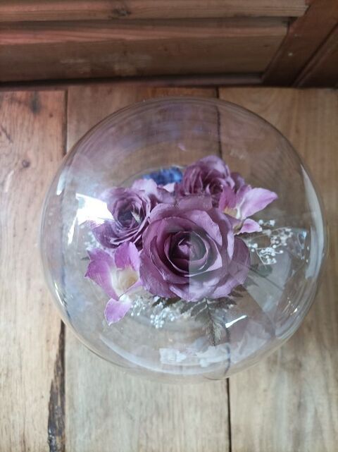 Cloche en verre bouquet fleur rose ternelle dp 0823300  35 Ploubazlanec (22)
