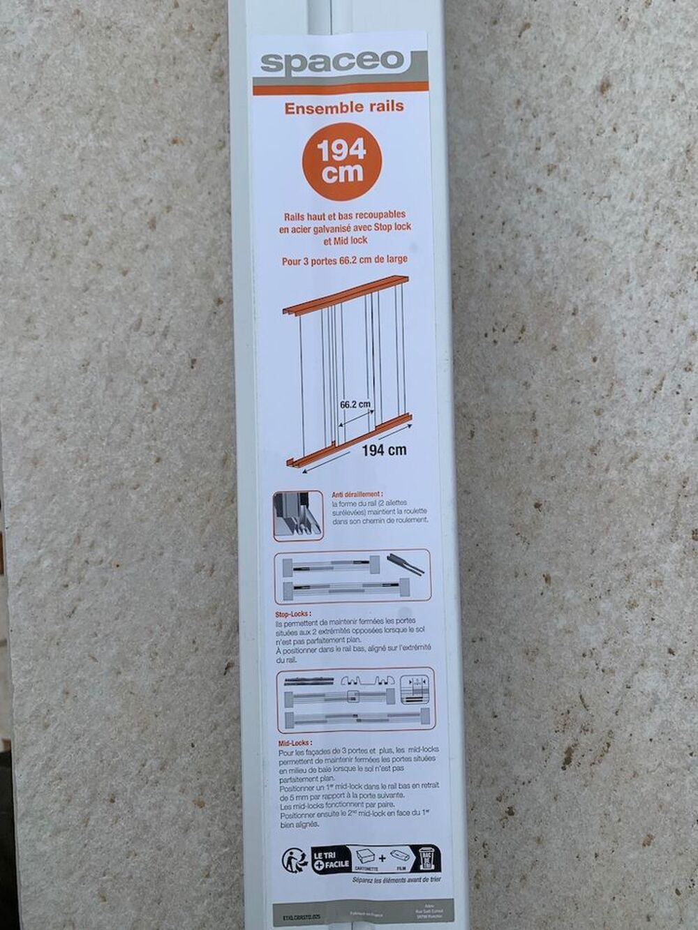 Placard rail haut SPACEO blanc L 194 cm neuf	 Bricolage