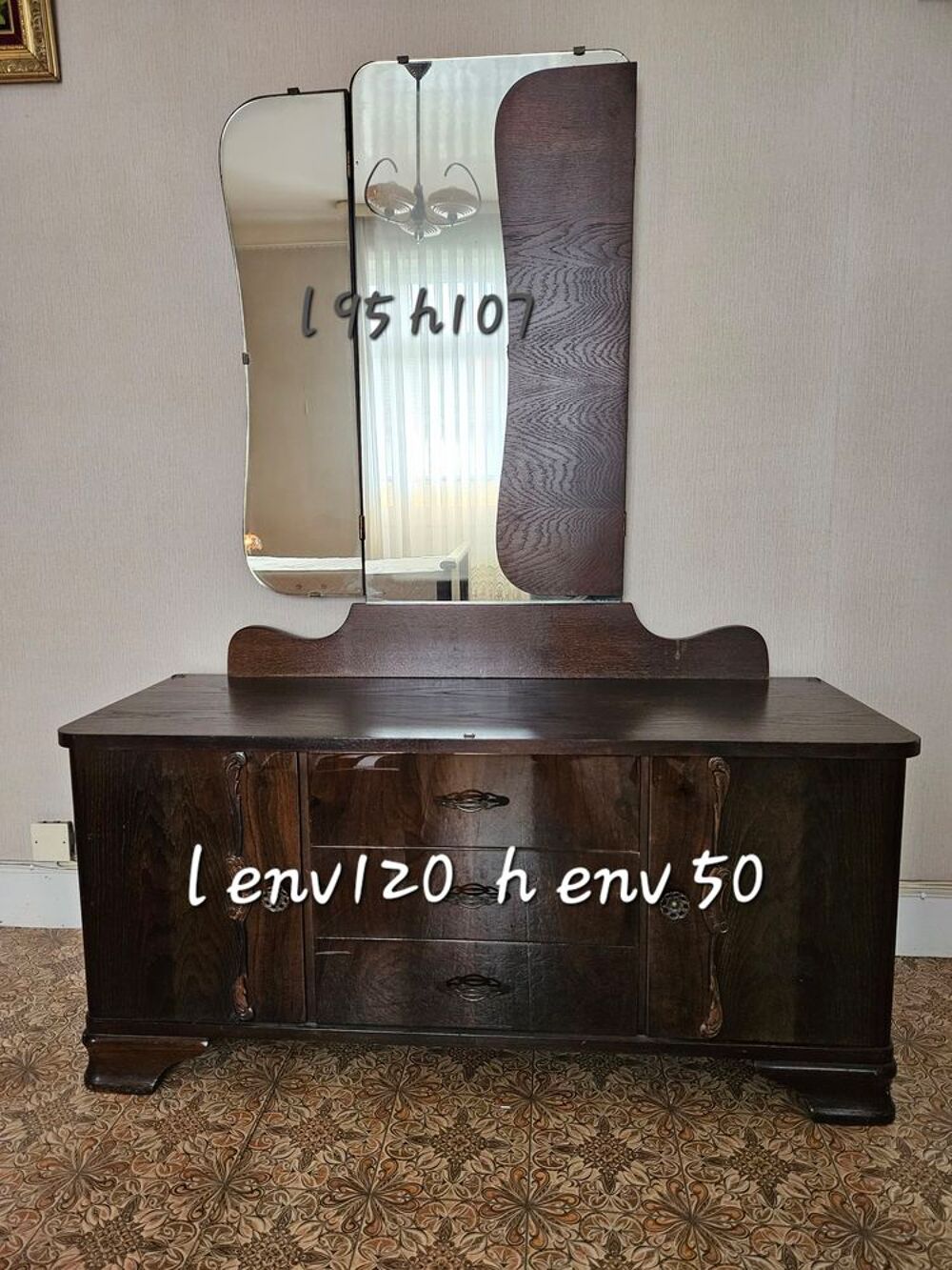 Chambre compl&egrave;te 1960 plaqu&eacute; noyer et loupe Meubles