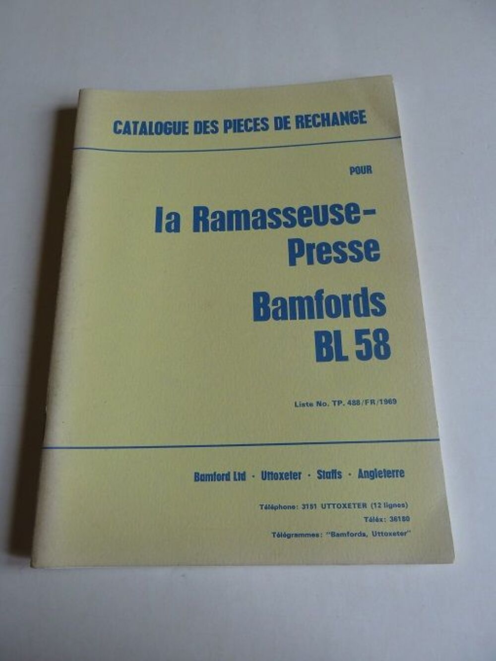   Catalogue de pièces de rechange pour presse BAMFORDS BL58 