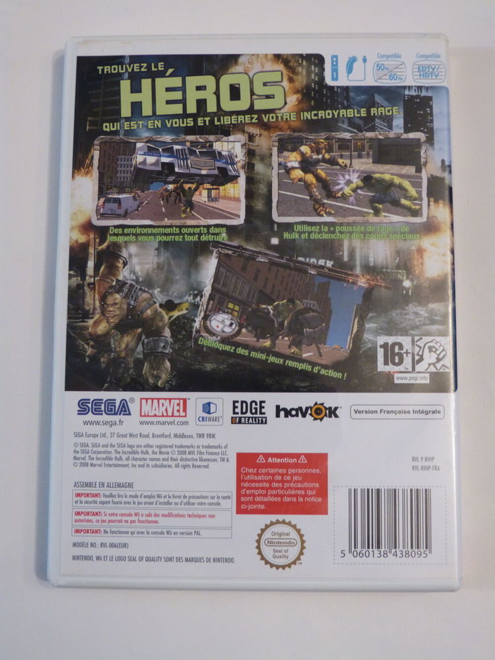 JEU WII HULK NINTENDO SEGA Jeux / jouets