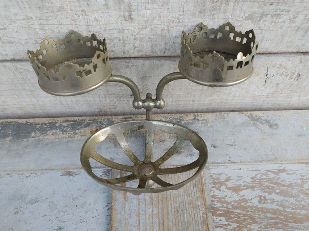 Ancien Porte Savon et Verre Laiton Nickel&eacute; Salle de Bain Décoration