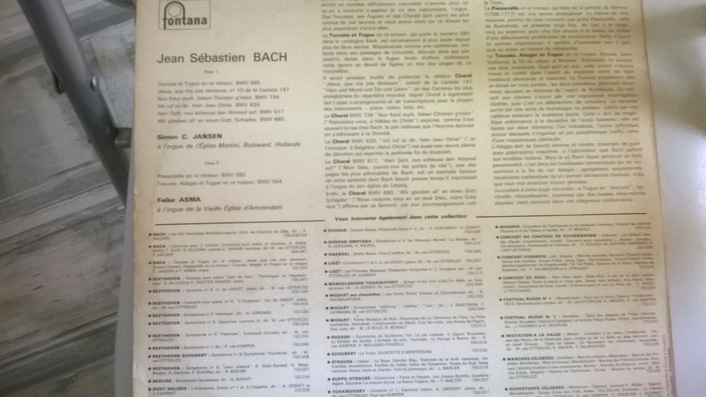 Vinyle J.S. BACH
Pages d'orgue c&eacute;l&egrave;bres 
CD et vinyles