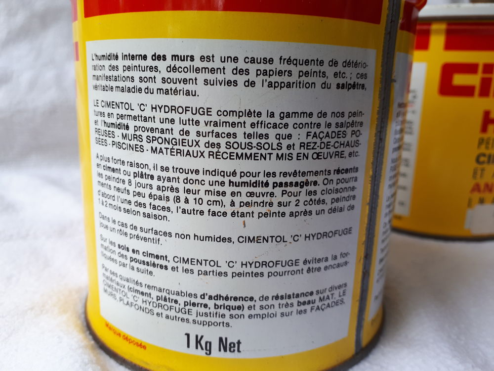 2 Pots de Peinture Hydrofuge Cimentol 'C' neufs Bricolage