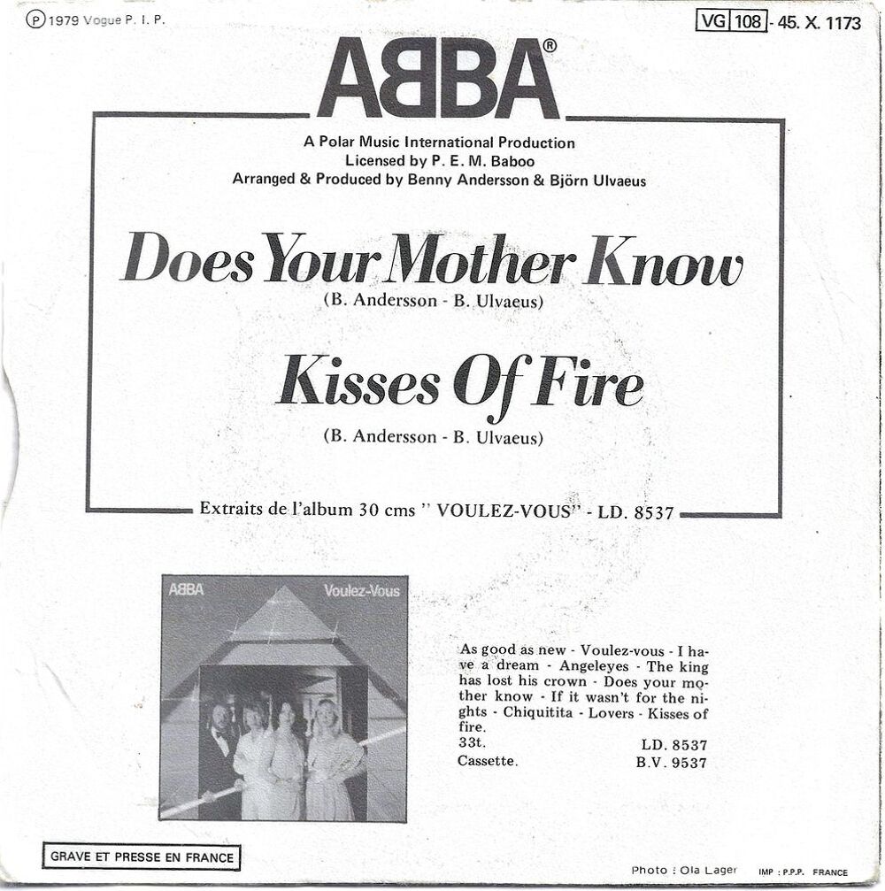 Abba "Does Your Mother Know/Kisses Of Fire" CD et vinyles