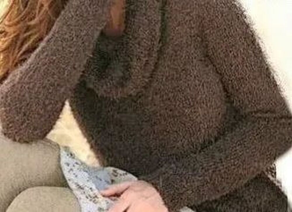 Pull marron &agrave; col retombant tout doux moelleux - T 42 Vêtements