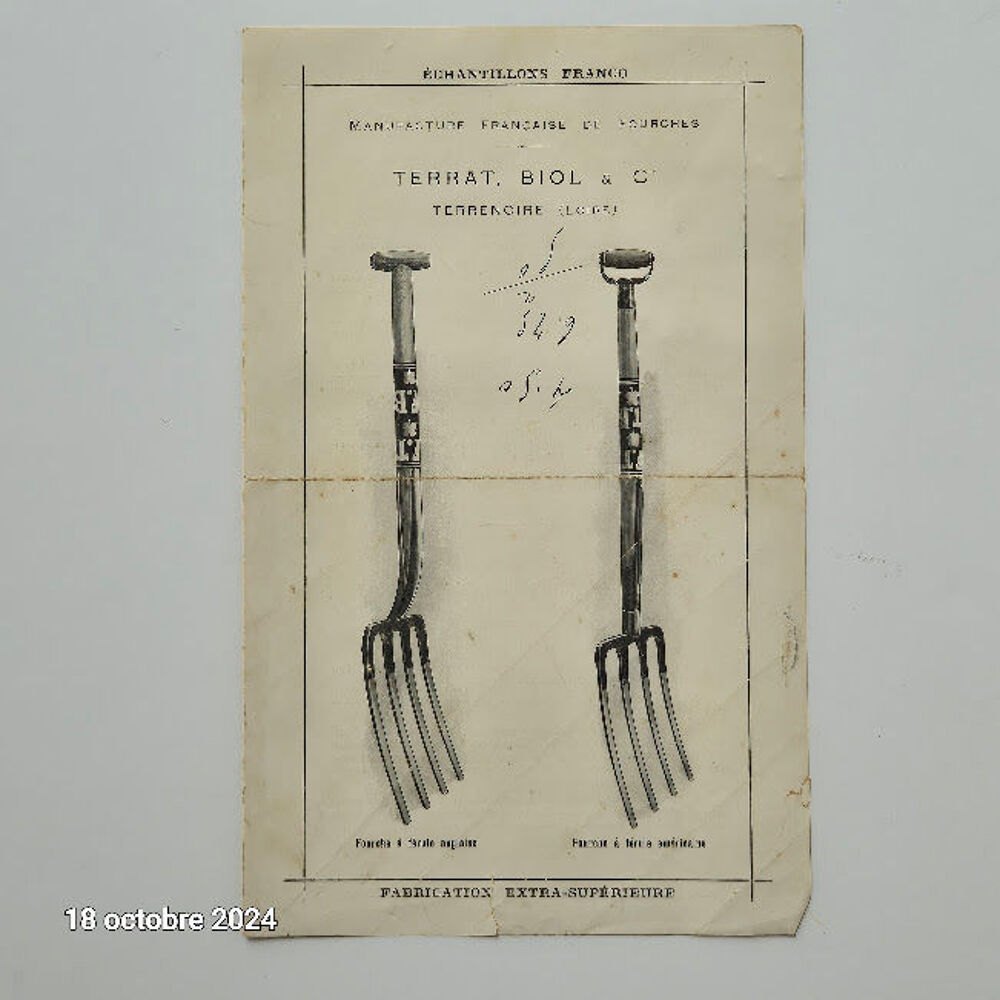 V&eacute;ritable publicit&eacute;, ann&eacute;es 1920 sur les fourches, fabriqu&eacute;e Décoration