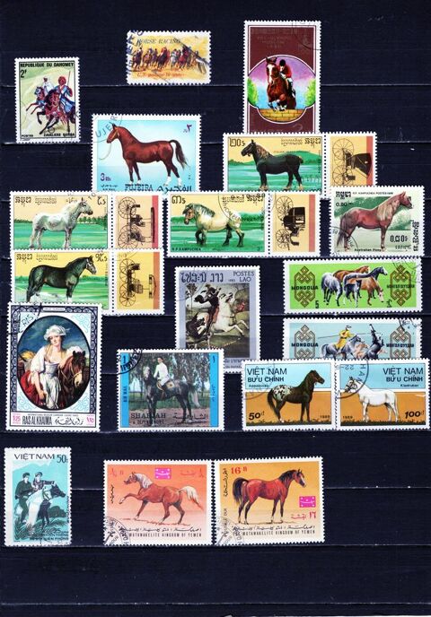 lot de 57 timbres du MONDE avec des CHEVAUX 3 Les glisottes-et-Chalaures (33)