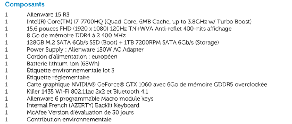Alienware 15" R3 Matériel informatique