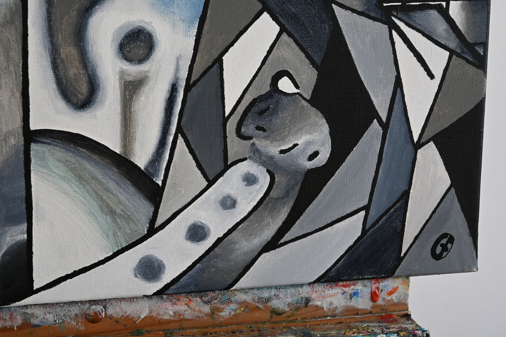 Tableau acrylique sur toile - Le pigeon noir et blanc Décoration