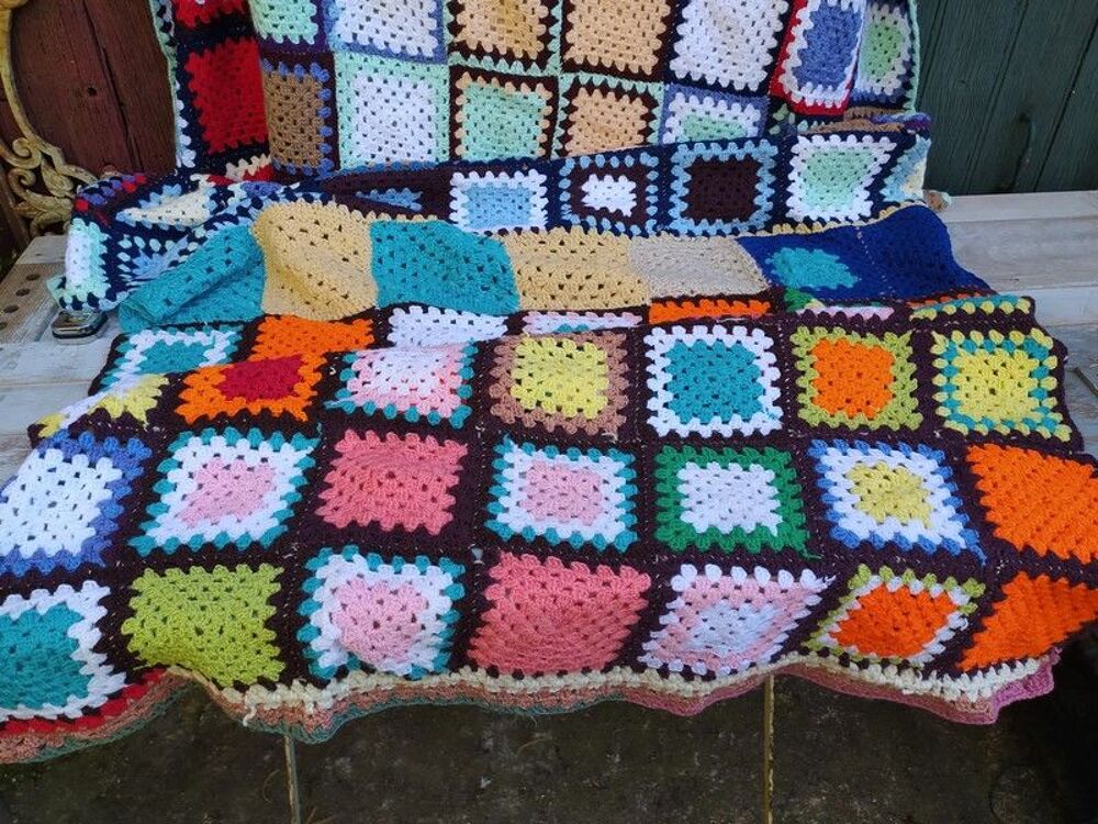 Plaid Patchwork Crochet Laine Boh&egrave;me Vintage 
Décoration