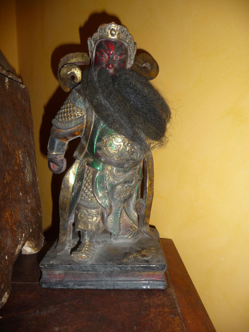 dieu guerrier guan gong - polychrome bois - pi&egrave;ce ancienne 