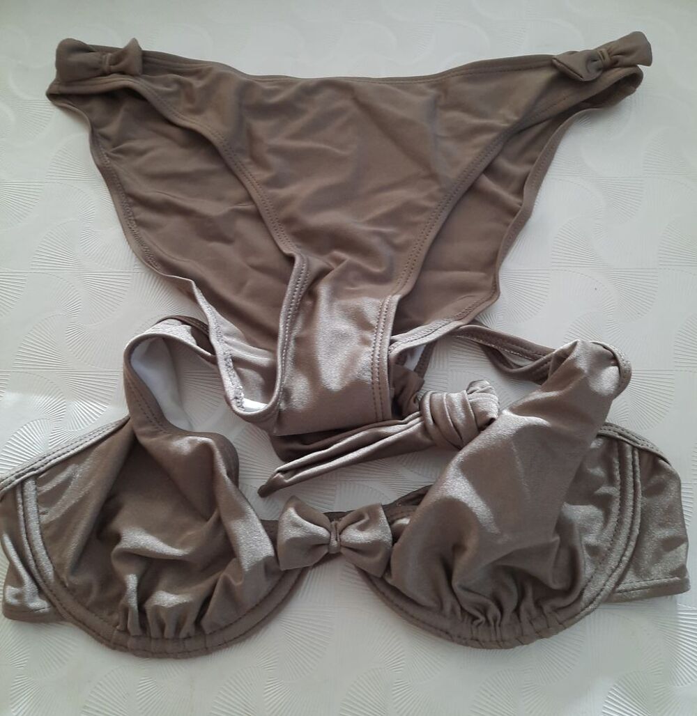 Maillot de bain taupe &agrave; noeuds 3 Suisses neuf T 40 - 90 B Vtements