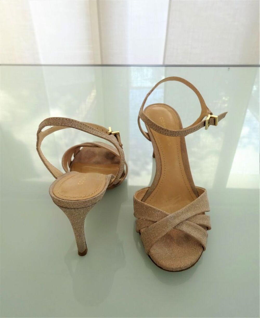 Sandales &agrave; talons scintillantes platine CosmoParis 36 Chaussures