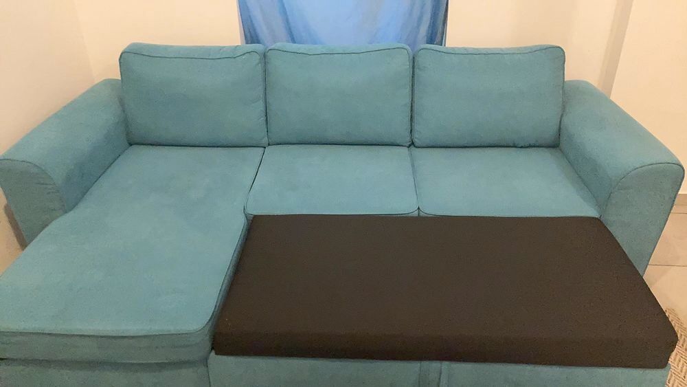 Canape d'angle convertible bleu 3 places Meubles