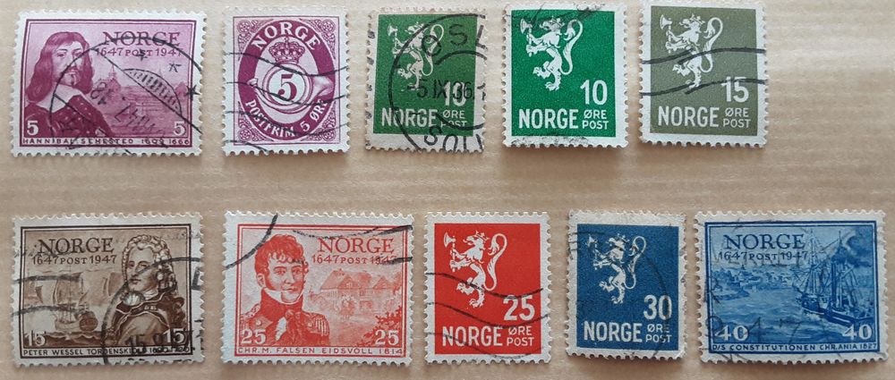 10 timbreS &agrave; collection NORVEGE OBLIT&Eacute;R&Eacute;S 1936 &amp;1947 