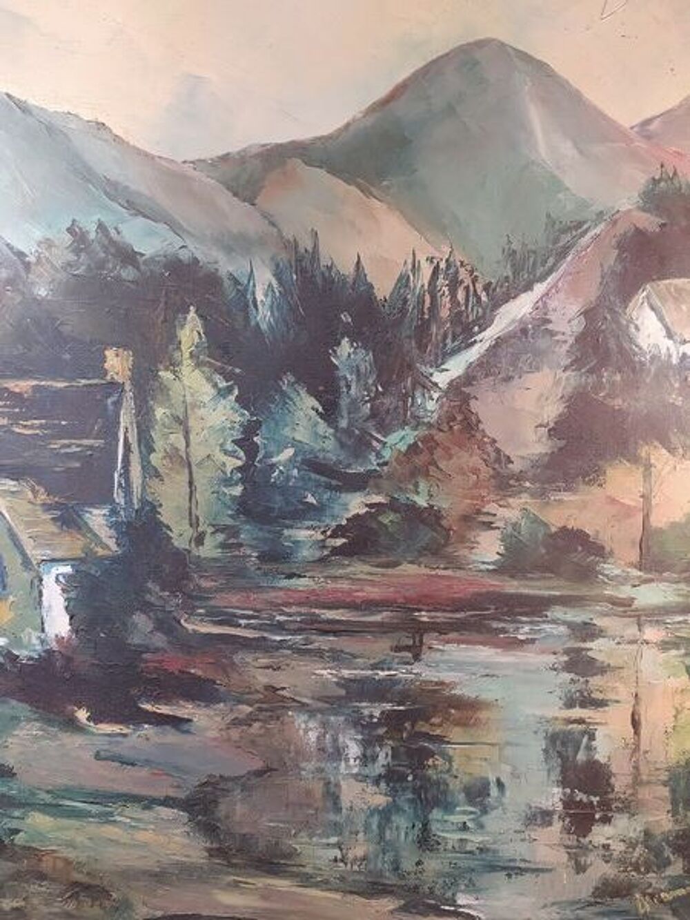 Ancien Tableau Paysage de Montagne Sign&eacute; Lhermite 