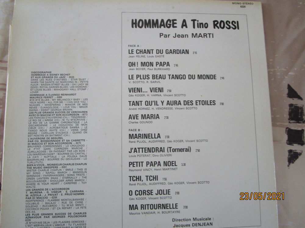 33 tours "hommage &agrave; TINO ROSSI " CD et vinyles