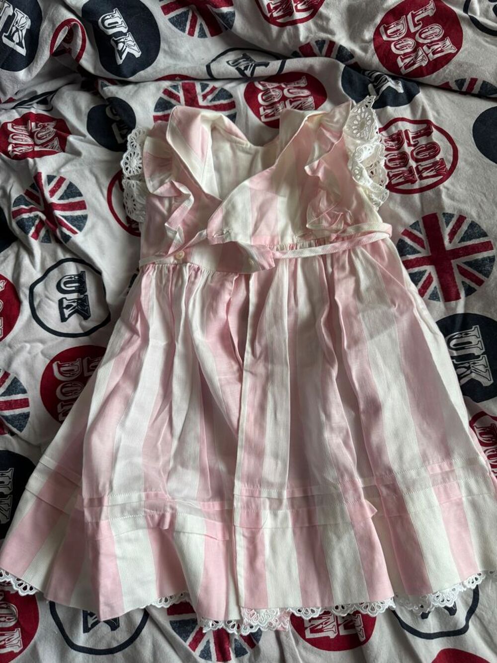 ? Robe b&eacute;b&eacute; Baby Dior ? Rayures rose &amp; blanc ? Dentelle Vêtements enfants